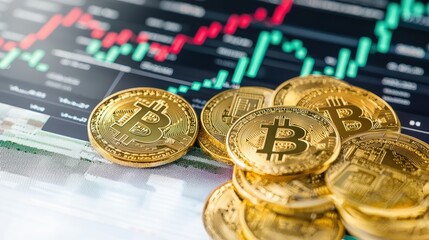 Bitcoin Cryptocurrency Coins on Stock Market Chart