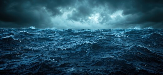 Fototapeta premium Stormy ocean waves under dark cloudy sky