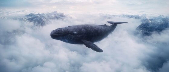 Fototapeta premium Majestic whale swimming through the clouds