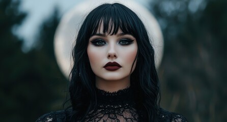 Fototapeta premium Mysterious woman with dark hair and bold makeup