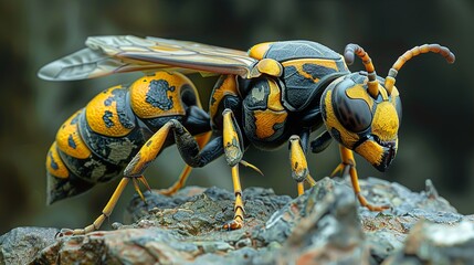 Close Up of a Wasp with Yellow and Black Stripes