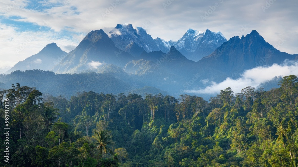 Sticker Misty Mountain Landscape in Southeast Asia