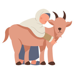 Eid Al Adha Celebration Character Isolated on White Background. Vector Cartoon Graphic