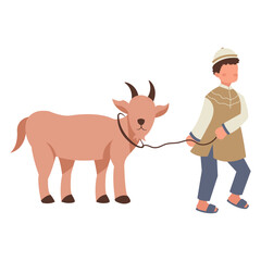 Eid Al Adha Celebration Character Isolated on White Background. Vector Cartoon Graphic