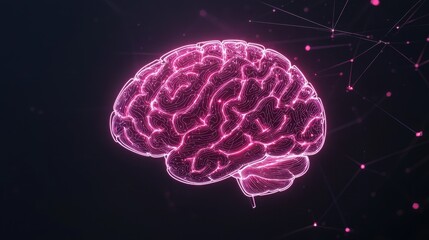 Glowing Pink Human Brain with Abstract Network Connections