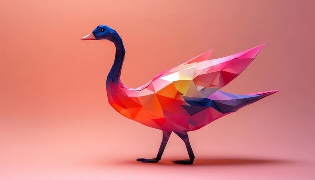 Colorful Geometric Origami Bird Against a Gradient Background