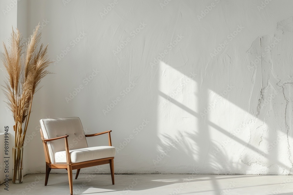 Canvas Prints minimalist living room with a white chair and sunlight