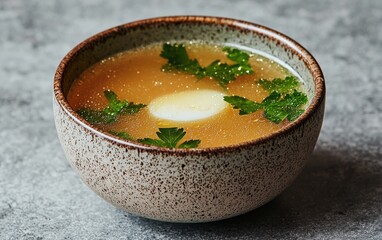 Hearty vegetable soup in a ceramic bowl