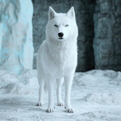 Obraz premium Majestic white wolf standing in snowy landscape
