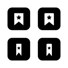 Bookmark favorite icon set on black square. Page mark with star concept