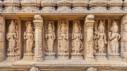 The ancient stone carvings of Khajuraho, depicting Hindu deities and temple art.