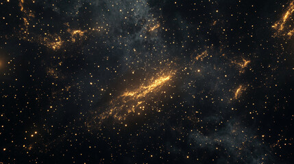 Obraz premium black subtle star field with golden lighting bolts emanating from center of screen, space lights, abstract background