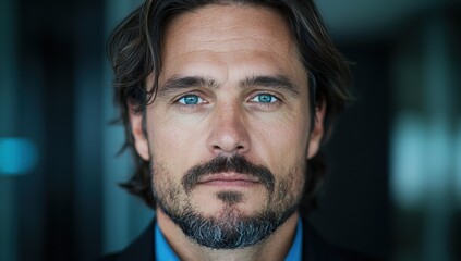 Obraz premium Serious businessman with beard and blue eyes