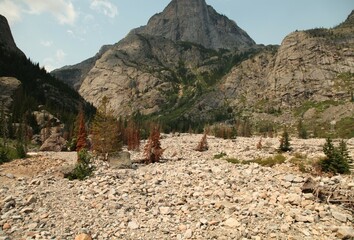 Rock debris from 2022 flooding of East Rosebud Creek in Beartooth Mountains