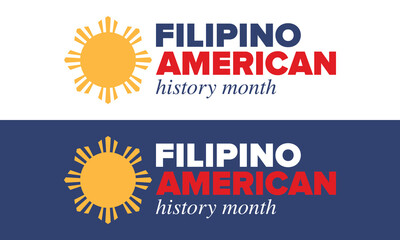 Filipino American History Month. Happy holiday celebrate annual in October. Filipinos and United States flag. Culture month. Patriotic design. Poster, card, banner, template. Vector illustration