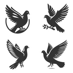 Silhouette set of flying dove bird. Vector graphic artwork for nature illustrations and wildlife-inspired artwork.
