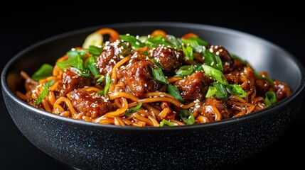 Fototapeta premium Delicious asian-style beef and noodle dish
