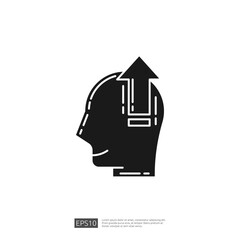 Line Icon of Human Head with Upward Arrow, Growth, Motivation, and Progress