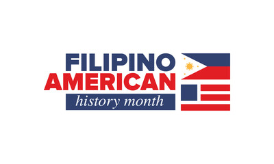 Filipino American History Month. Happy holiday celebrate annual in October. Filipinos and United States flag. Culture month. Patriotic design. Poster, card, banner, template. Vector illustration