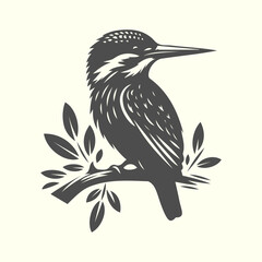 Silhouette of kingfisher sitting on a tree branch. Beautiful kingfisher vector, ideal for wildlife art and nature-inspired illustrations