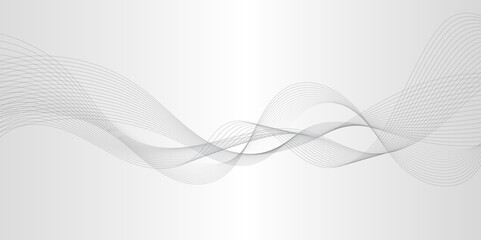 Abstract grey, white smooth element swoosh speed wave modern stream background. Wave with lines created using blend tool. Abstract frequency sound wave lines and twisted curve lines background.	
