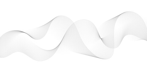 Abstract grey, white smooth element swoosh speed wave modern stream background. Wave with lines created using blend tool. Abstract frequency sound wave lines and twisted curve lines background.	
