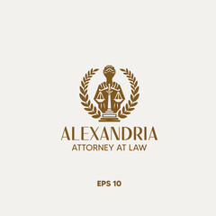 Vector art of lawyer logo with scales of justice and laurel wreath emblem