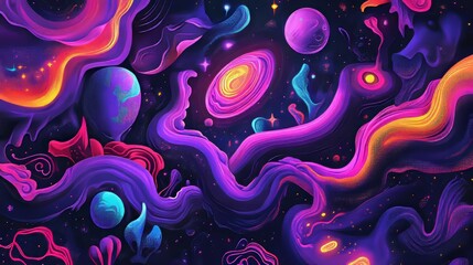 Vibrant Cosmic Abstraction With Colorful Planets