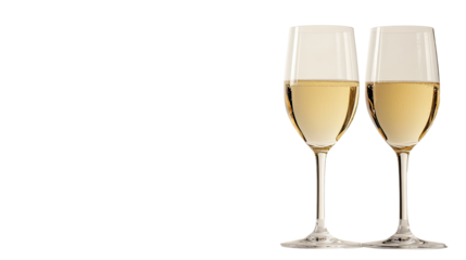 Two glasses of champagne on a white transparent background