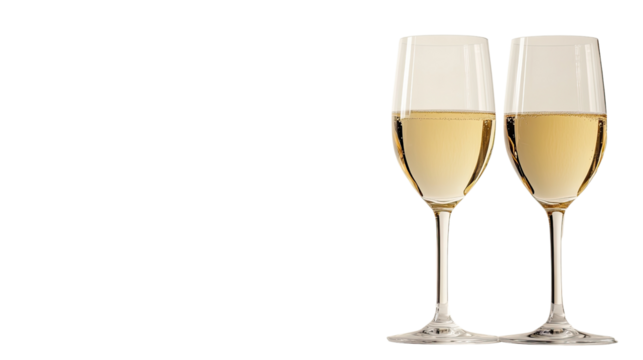 Two glasses of champagne on a white transparent background