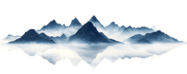 Fototapeta premium A tranquil mountain landscape, its peaks shrouded in mist, depicted on a pristine white background. Vector flat minimalistic isolated illustration