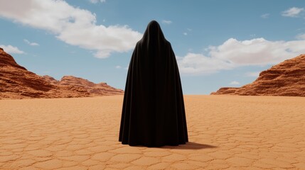 Mysterious figure in desert landscape