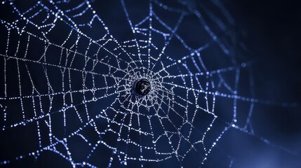 Fototapeta premium Dew Drops on Spider Web Closeup