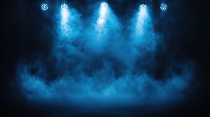 Blue Stage Lights with Smoke and Fog Background