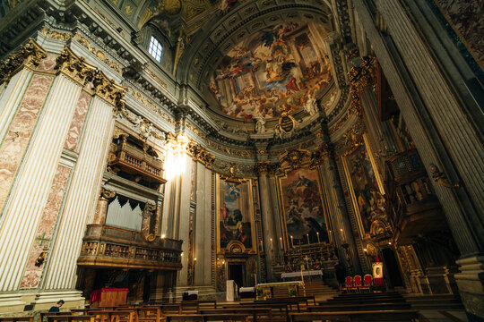 NAPLES, ITALY - October 06, 2019 : Chiesa del Gesu Nuovo is the most famous landmark in Naples, Italy