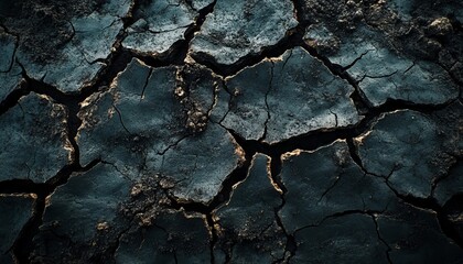 Cracked Earth Surface Abstract Art With Deep Blue and Golden Tones