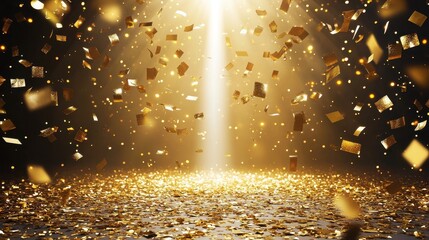 Naklejka premium Golden Confetti Celebration Background with Spotlights