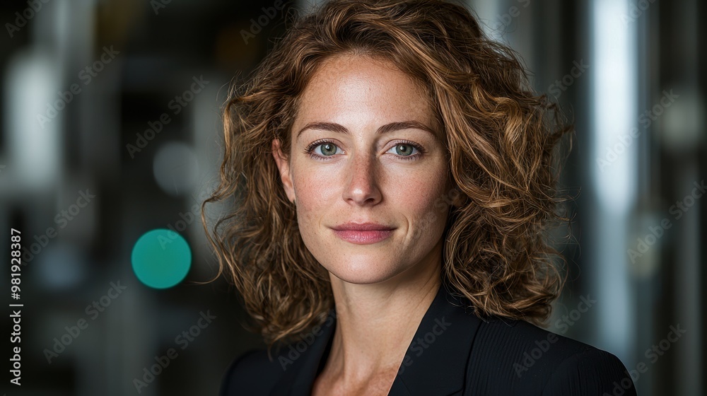 Sticker Confident woman with curly hair in a professional setting