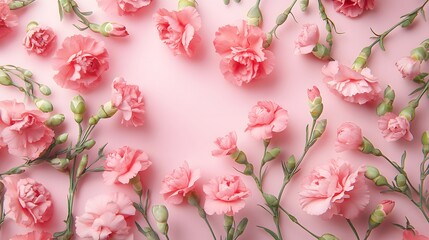 Beautiful pink blossoms bloom on a cherry tree branch, creating a stunning floral display against the pink background