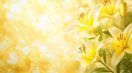 Obraz premium Yellow Lilies with Golden Bokeh Background