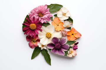 Assortment of colorful flowers on white background