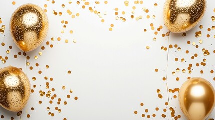 Fototapeta premium Golden Balloons and Confetti on White Background