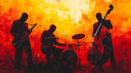 flat illustration, jazz poster, music performance, sunset light, concert poster