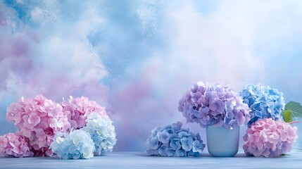 Beautiful pink lilac bouquet in a vase, a symbol of spring and nature's beauty,hydrangea display