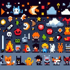 Colorful Pixel Art Collection of Characters and Icons