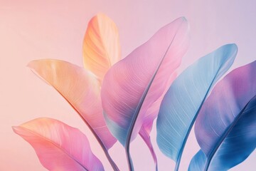 Pastel-Colored Tropical Plant Leaves on a Pink Background