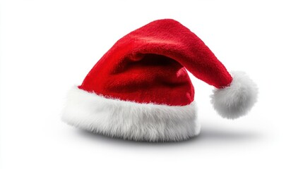 A red Santa hat with a white pompom, Christmas, Holidays, isolated, white background, generative ai transparent background