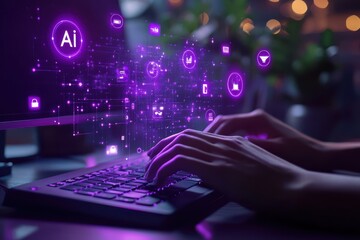 AI integration in modern business on the blurry backdrop of the office