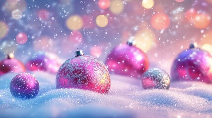 Abstraktion Neujahr, Silvester, Weihnachten, Zweig mit Kugeln und Schnee 16Ñ9. Hintergrund fÃ¼r das Design 3.