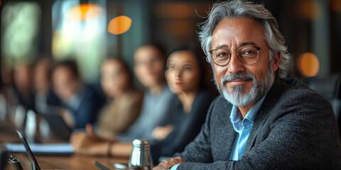 Fototapeta premium Smiling businessman in a meeting.